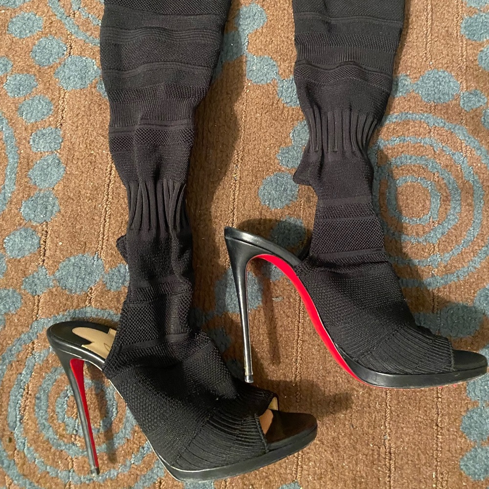 Christian Louboutin Cheminetta 120 Over-the-knee sock boots.